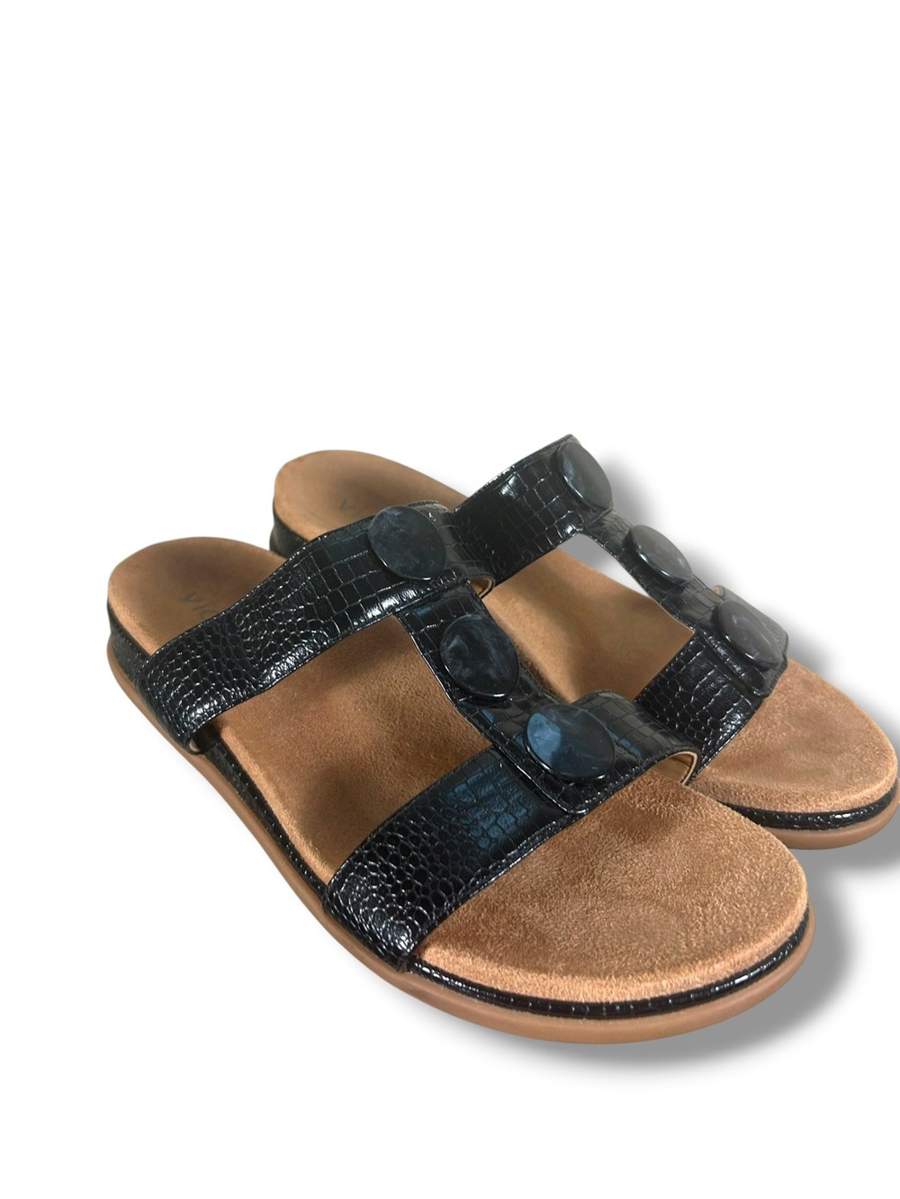 Vionic Serra Women's T-Strap Slip-on Supportive Sandal Black Size 9.5